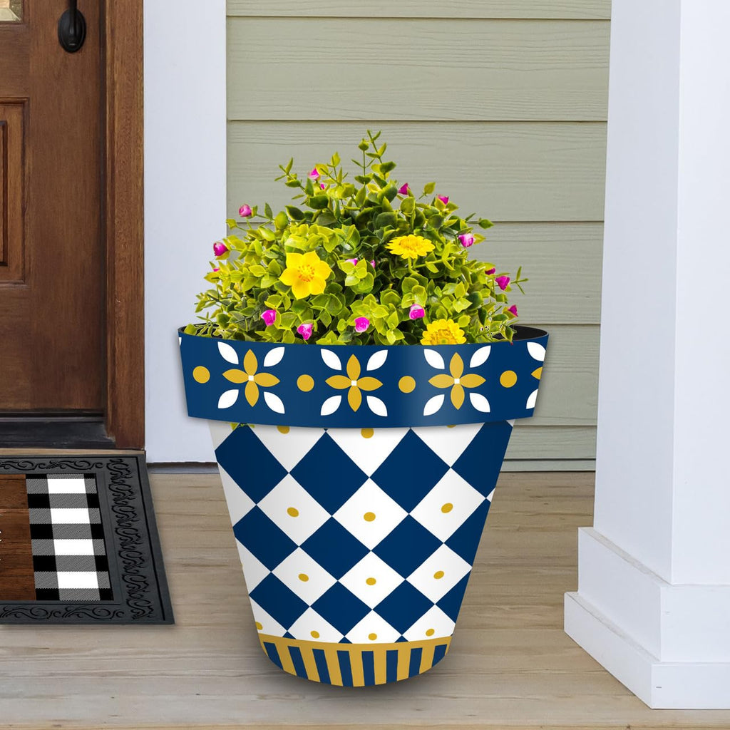 Everyday Planter 14" x 15" x 15" Blue and Gold Large Planter