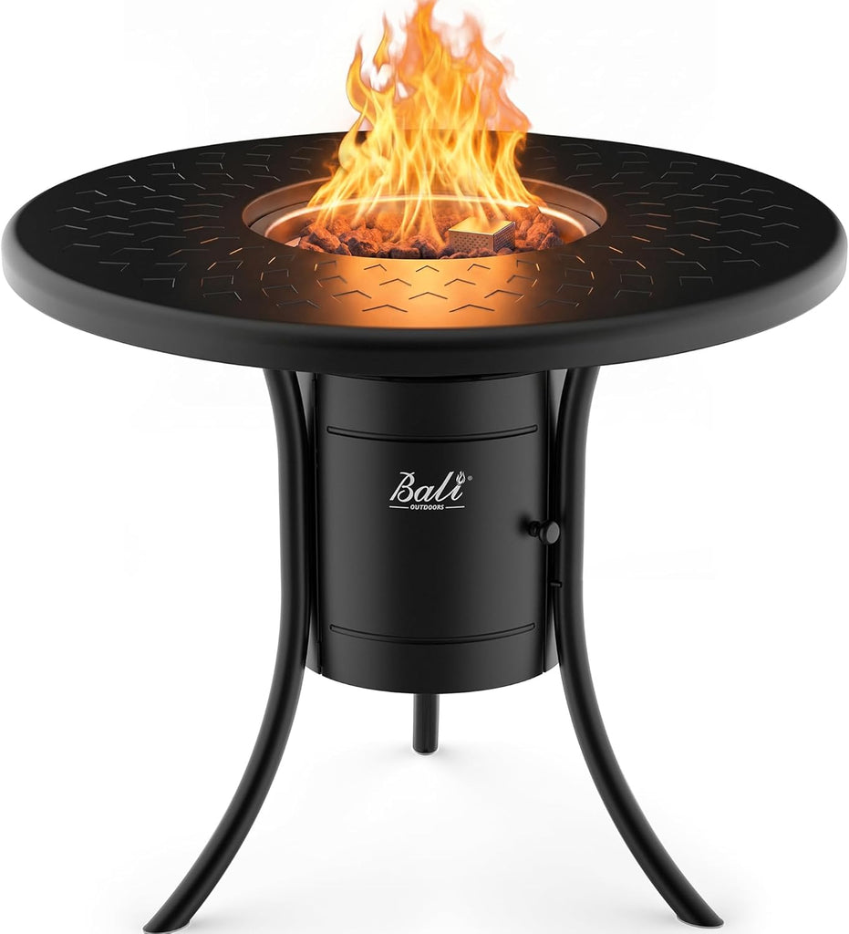 Dual 1-Pound Propane Fire Pit Outside, 26 inch Outdoor Fire Pit Black, Round Firepit Table for Outside Patio