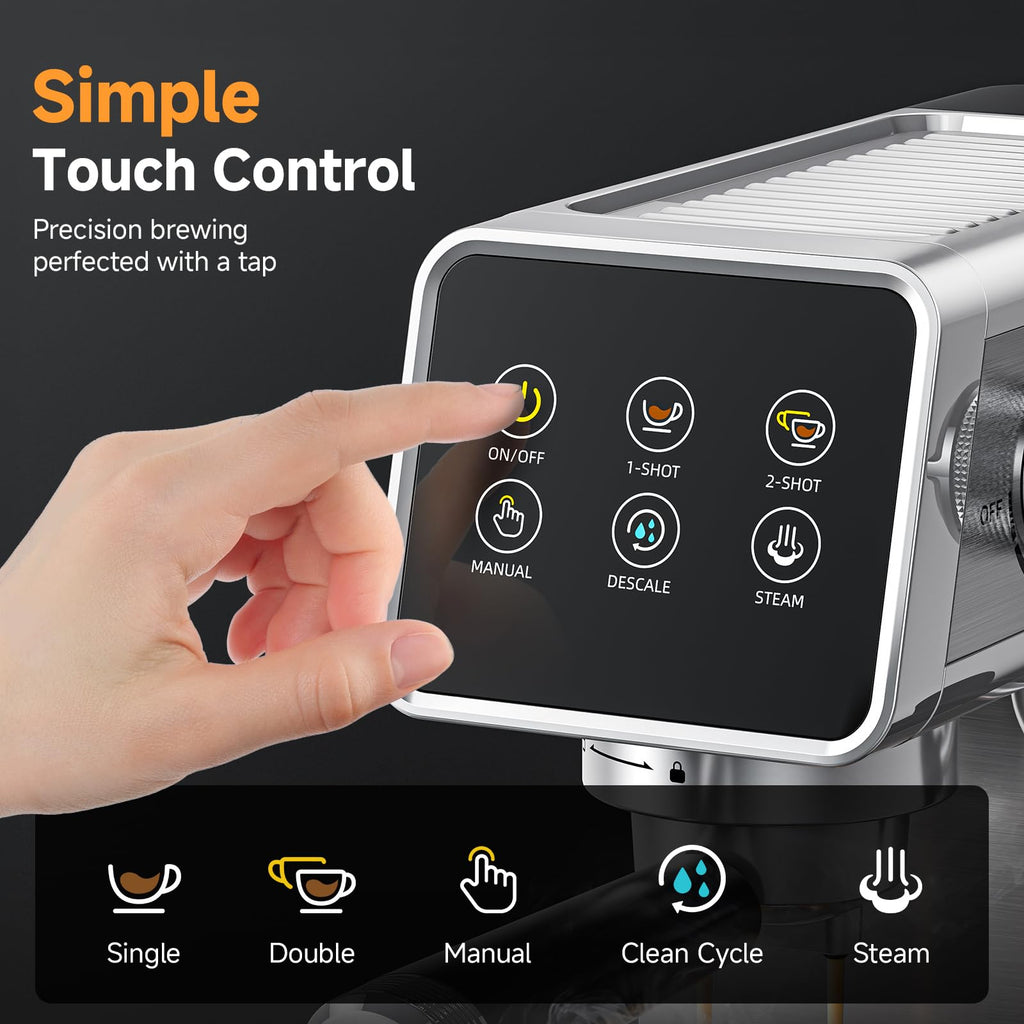 20 Bar Espresso Machine, LED Touch Screen Coffee Maker with Self-Cleaning & Milk Frother, Compact Cappuccino Latte
