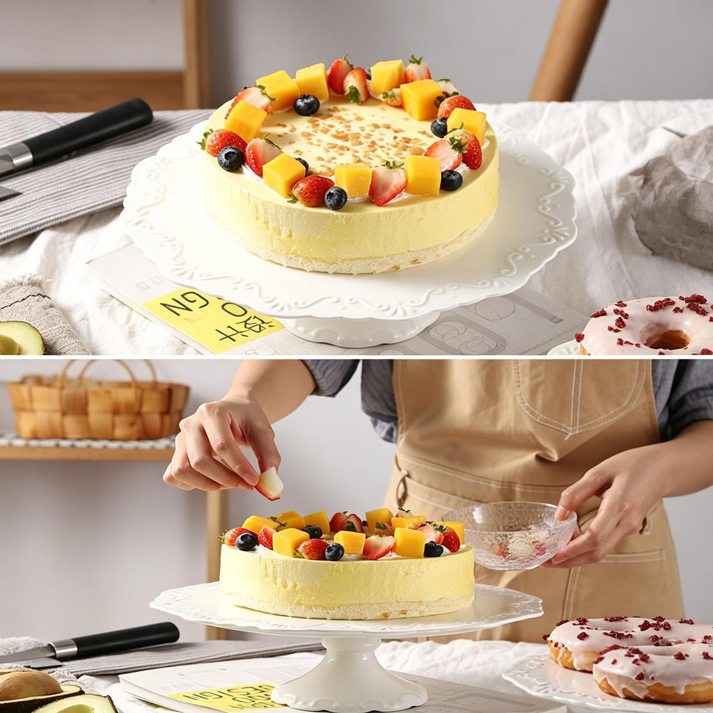 Ceramic Cake Stand Pedestal, 12 inch White Round Cake Plate for 10 in Cake