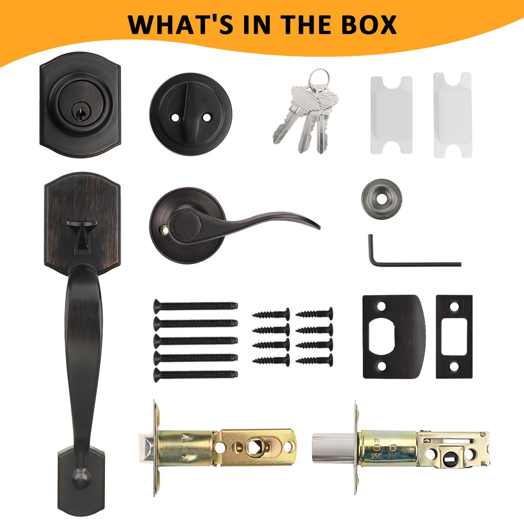Exterior Door Lock Set Oil Rubbed Bronze Front Door Lock Set, Entry Door Locksets with Deadbolt Single Cylinder Front