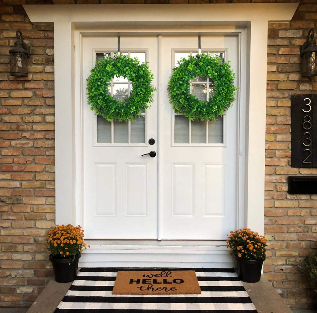 17" Front Door Boxwood Wreaths, Spring Summer Green Wreath
