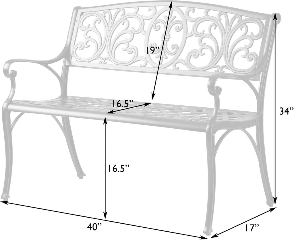 Cast Aluminum Patio Bench | Antique Bronze Finish | Heavy Duty Rust Free Metal Construction | Lightweight |