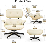 Modern Chaise Lounge Chair and Ottoman — White Leather