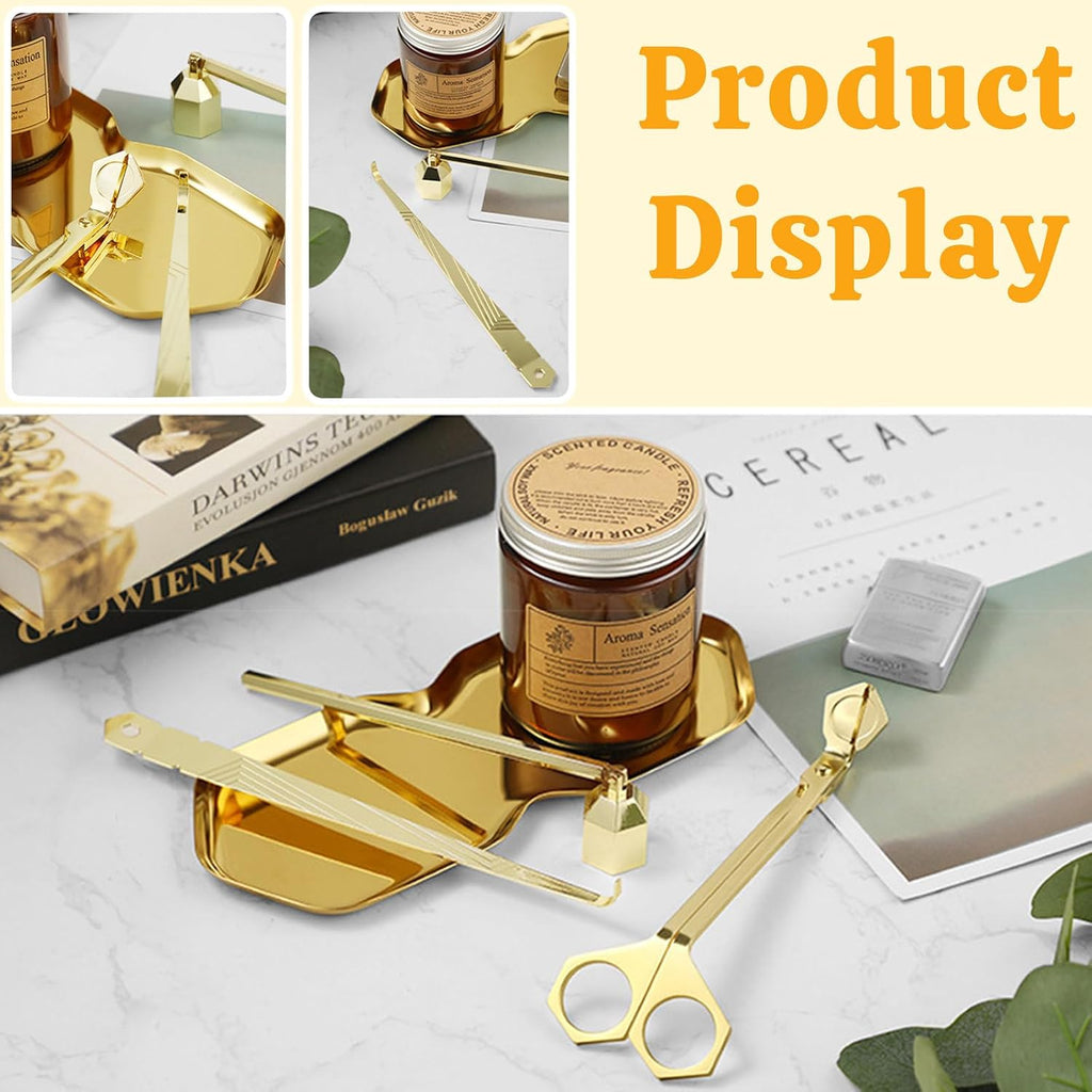 Premium 4 in 1 Candle Accessory Set - Candle Wick Trimmer, Snuffer, Wick Dipper and Tray, Care Kit for Candle Lover