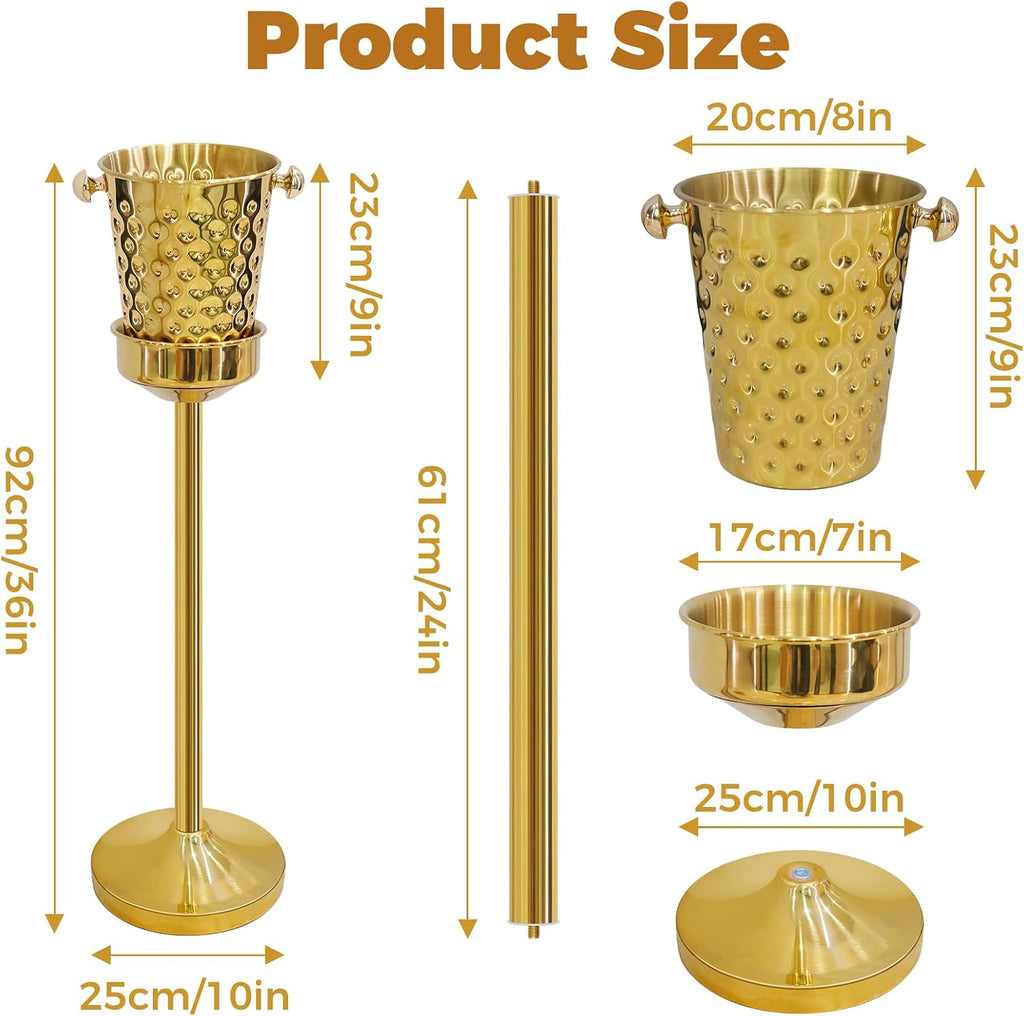 Gold Champagne Bucket with Stand, 5L Ice Bucket Wine Chiller, Stainless Steel Wine Bucket for Wedding BBQ Party Home