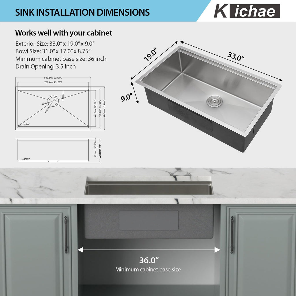 33 Undermount Stainless Steel 16 Gauge Workstation