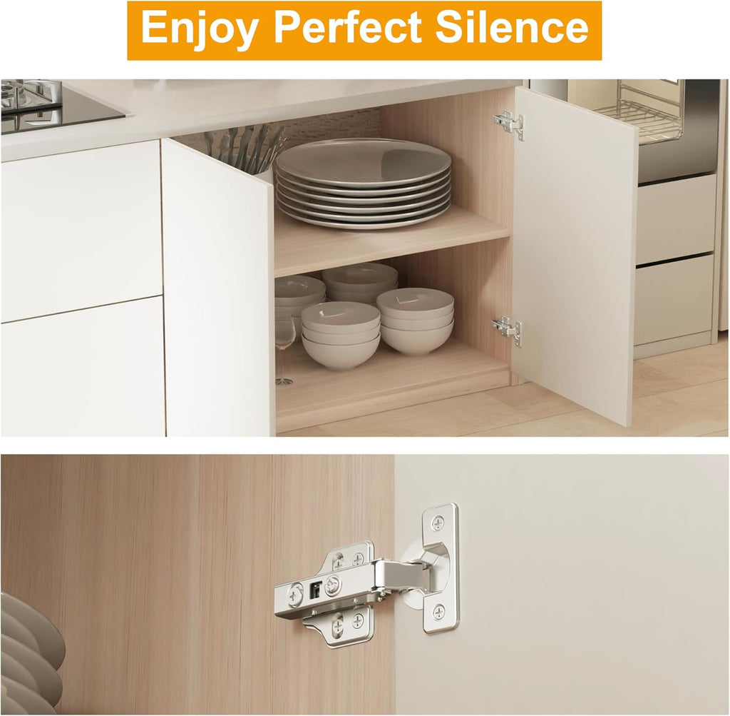 2 Pack 1 Pairs Frameless Soft Close Full Overlay Cabinet Hinges European Cabinet Door Hinges 35mm Cup Concealed Kitchen