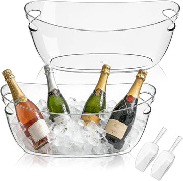 Ice Buckets 2-Pack, 5L Large Clear Acrylic Beverage Tubs with Scoops - Set of 2