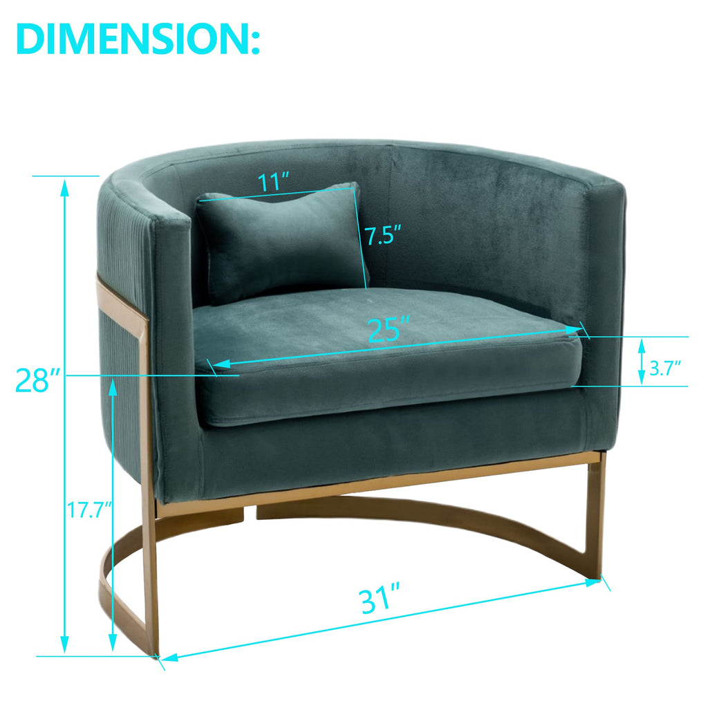 Velvet Barrel Accent Chair Lake Blue with Gold Legs