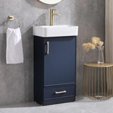18-Inch Bathroom Vanity with Sink Set – Small Blue Cabinet with Undermount Vessel Sink, One Door and One Drawer with Gold Handles