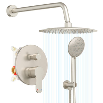 Shower System, 10" Rain Shower Head with Handheld, Brushed Nickel