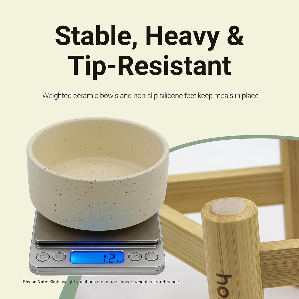 Elevated Dog Bowl & Cat Dish 27oz - Raised Ceramic Pet Food and Water Bowls with Bamboo Stand, Feeding Station