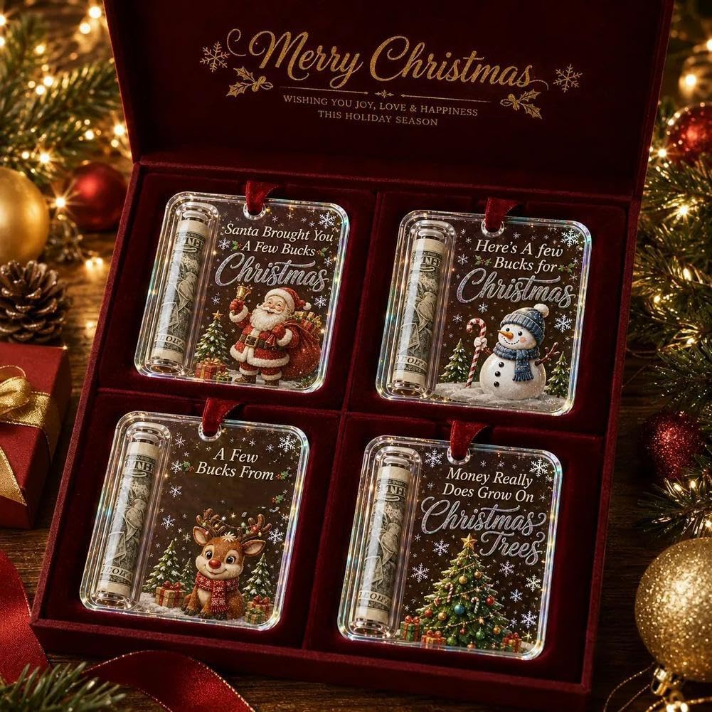 Christmas Cash Gift Ornament, Acrylic Clear Christmas Money Holder for Cash, Funny Holiday Xmas Tree Hanging