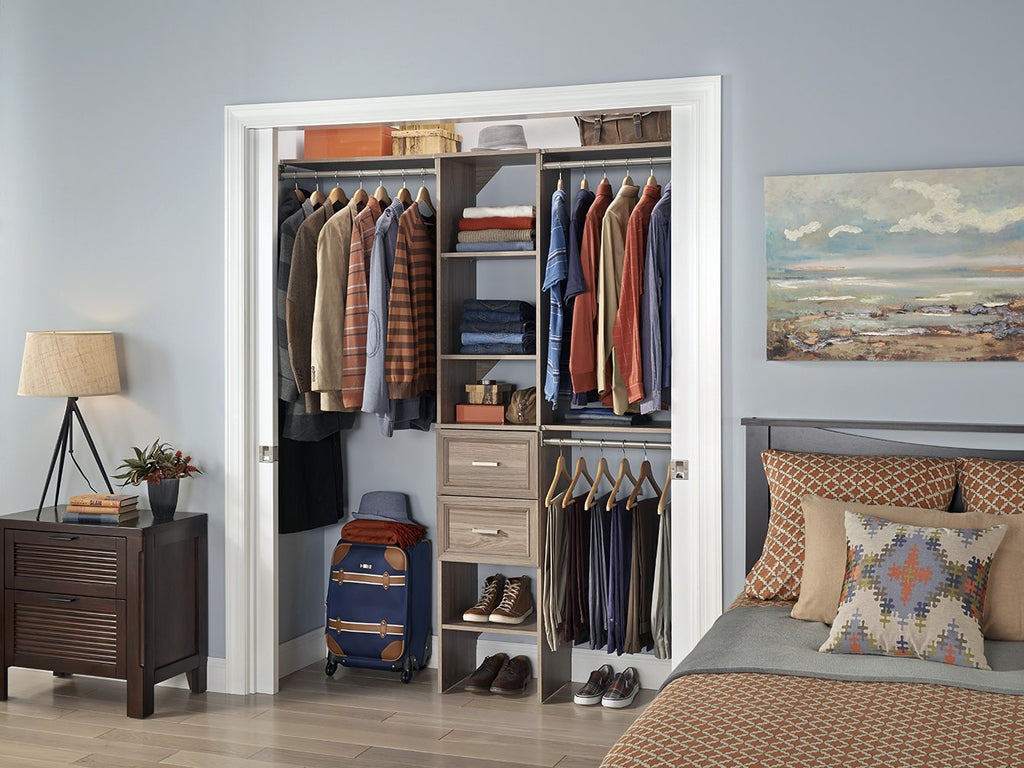 SuiteSymphony Closet Organizer with Shelves and 2 Drawers, 16-Inch-Natural Gray