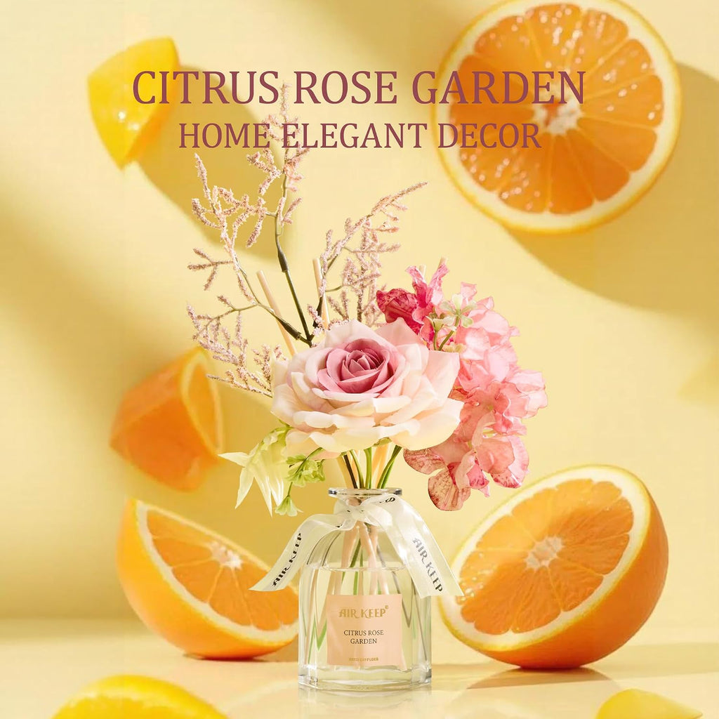 Flower Reed Diffuser Set, Citrus Rose Garden Diffuser Gift Set,4.06 fl oz Essential Oil Sticks Diffusers Air - Set of 42