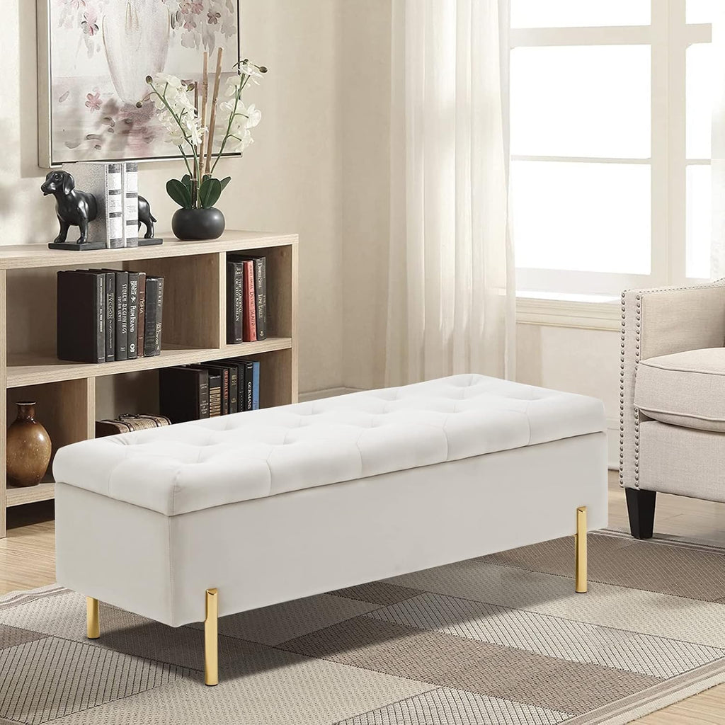 Ottoman with Storage Bech, Foot Rest Stool, 45.6 Inch Velvet Upholstered Storage Bench Tufted Settee, Folding Pouf