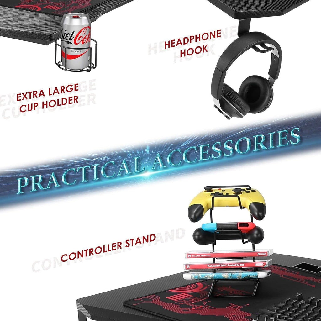 55 Inch Gaming Desk Home Office Computer Desk Carbon Fiber Workstation with Pad