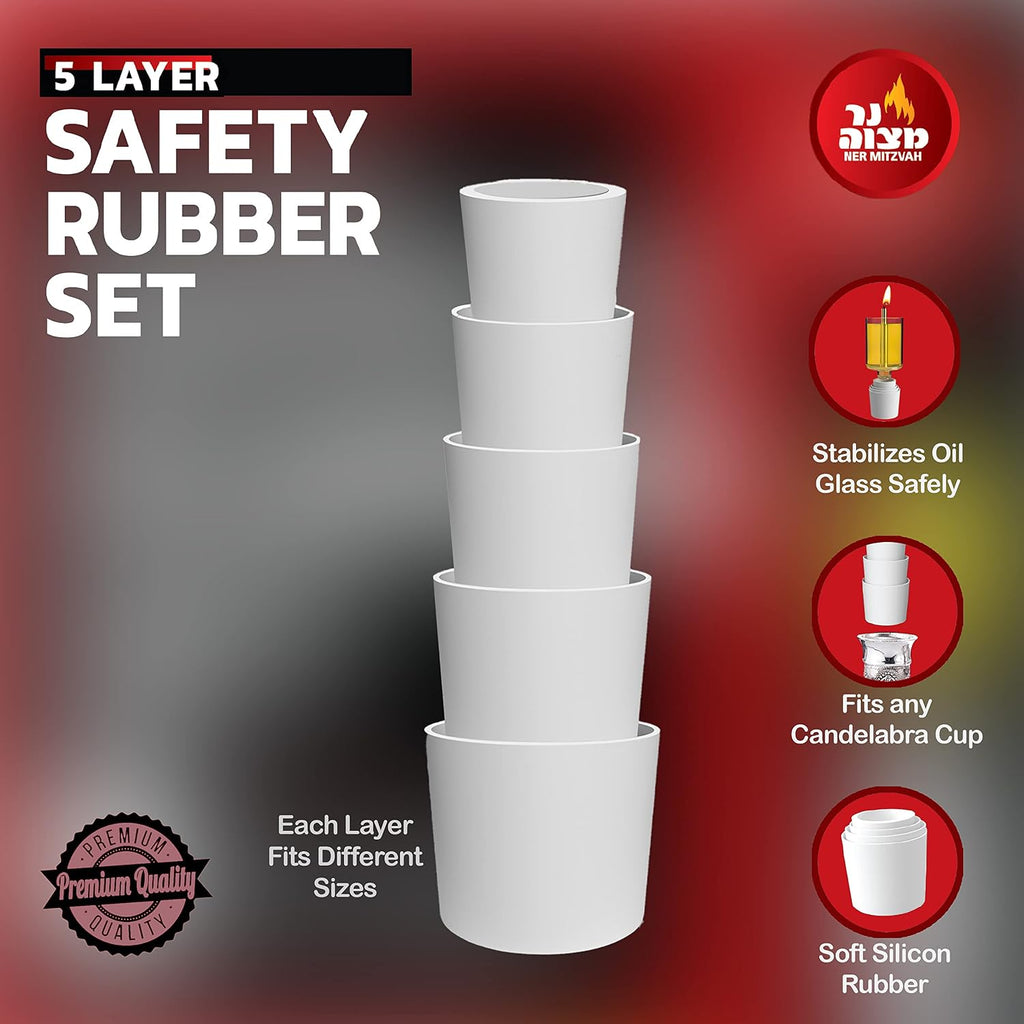 Safety Rubber Set for Oil Candle Cups - 5 Layer - 9 Pack - for Hanukkah Oil Cups and Shabbos Candles in Canadlabras - Set of 9