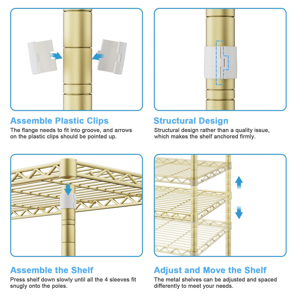 F2 Clothes Rack, 5 Tiers Heavy Duty Garment Rack, Load 692lbs, Gold