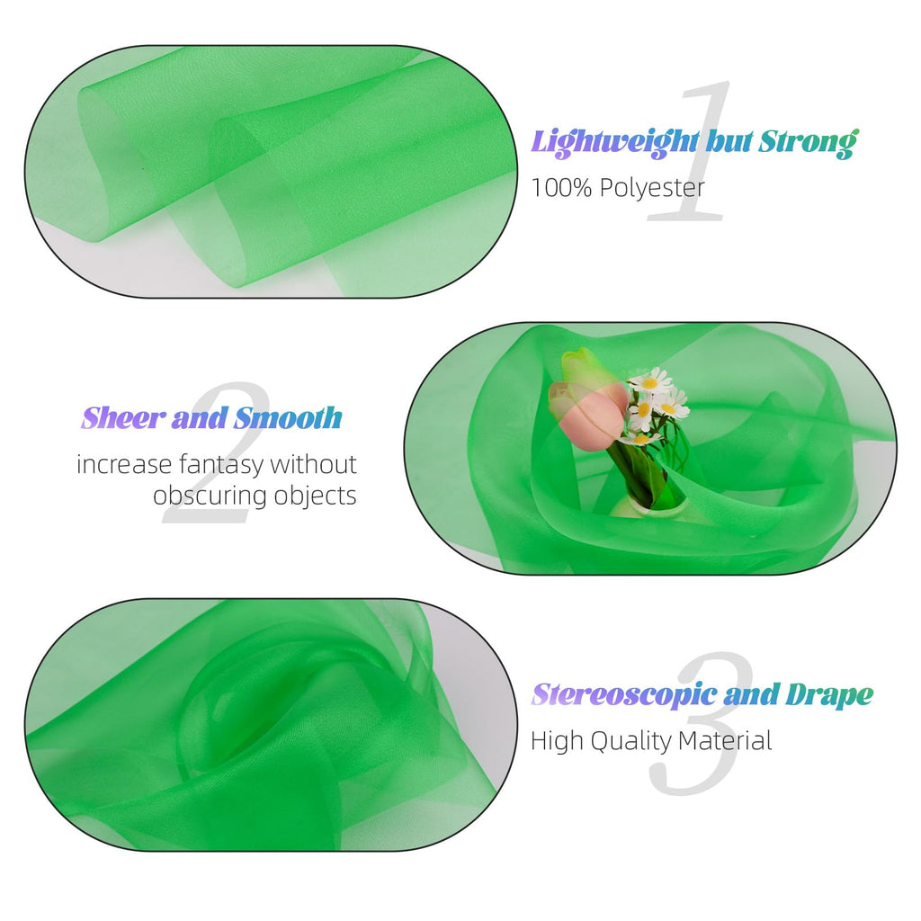 Crystal Organza Fabric Tulle 11 Inch by 50 Yards(Green)