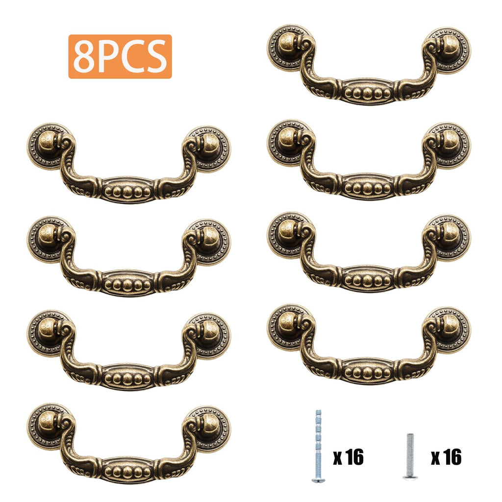 8 Pcs 3 Inch P02 Antique Brass(Gold) Cabinet Handle Drawer Pulls