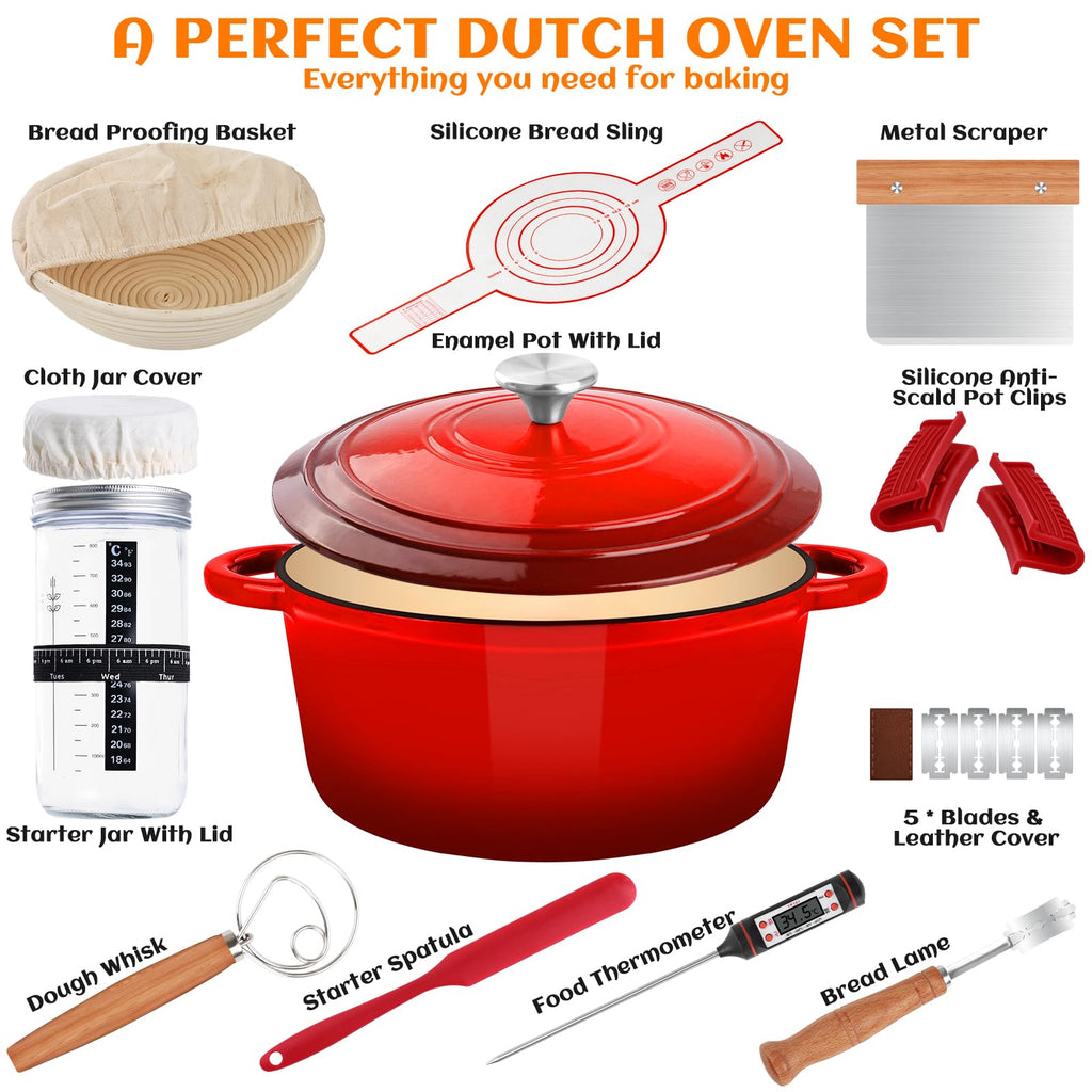 Enameled Cast Iron Dutch Oven Pot with Lid, 5QT Dutch Oven for Bread Baking