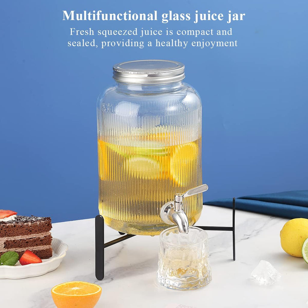 Glass Drink Dispenser for Fridge, 1 Gallon Beverage Dispenser with Leakproof Stainless Steel Spigot, Water, Laundry