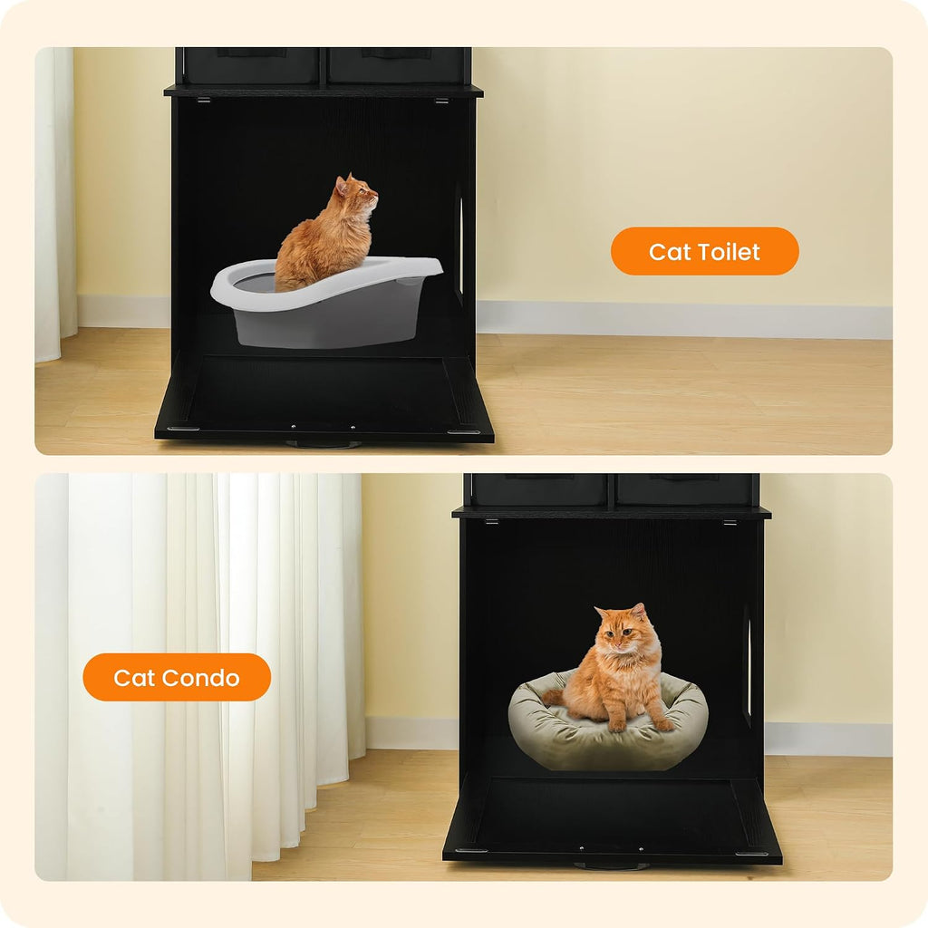 Cat Litter Box Enclosure, 3 Storage Shelves and 2 Drawers, 61.8" H