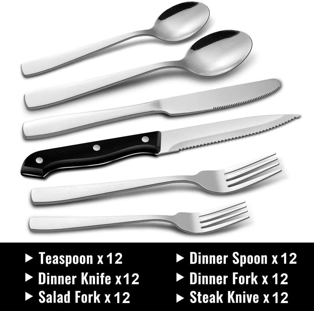 72-Piece Silverware Set for 12, Stainless Steel Flatware Cutlery Set Kitchen Restaurant Hotel, Mirror Polished