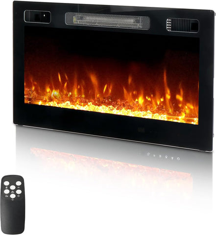 ROVSUN 30 Inch Electric Fireplace with Remote Control, 1500W Wall Mounted & Recessed Fireplace with 12H Timer
