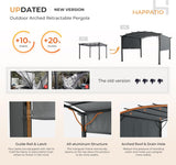 10' x13' Outdoor Arched Patio Pergola, Outdoor Retractable Pergola with Sun Shade Canopy