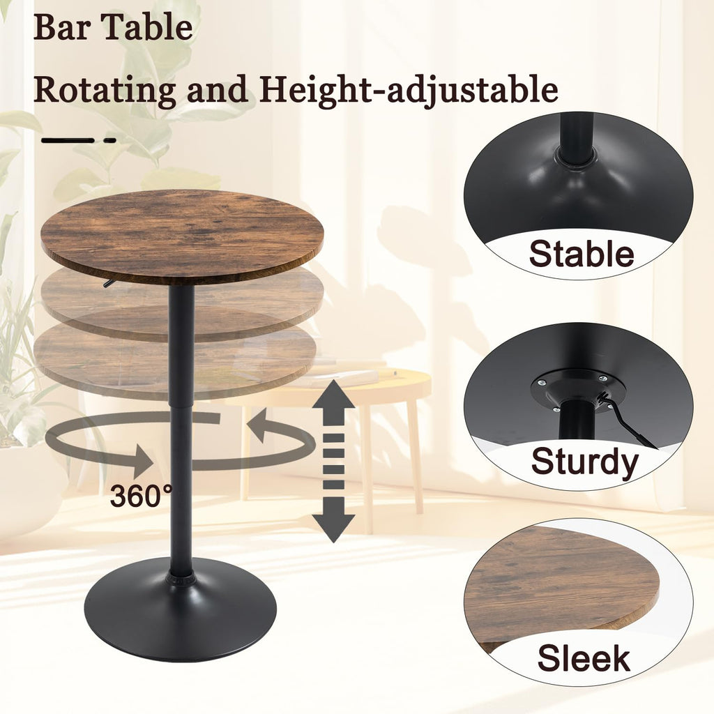 Round Bar Table Height Adjustable with MDF Top, 23.6 i n Modern Cocktail Bar Table with 360 Swivel for Suitable for