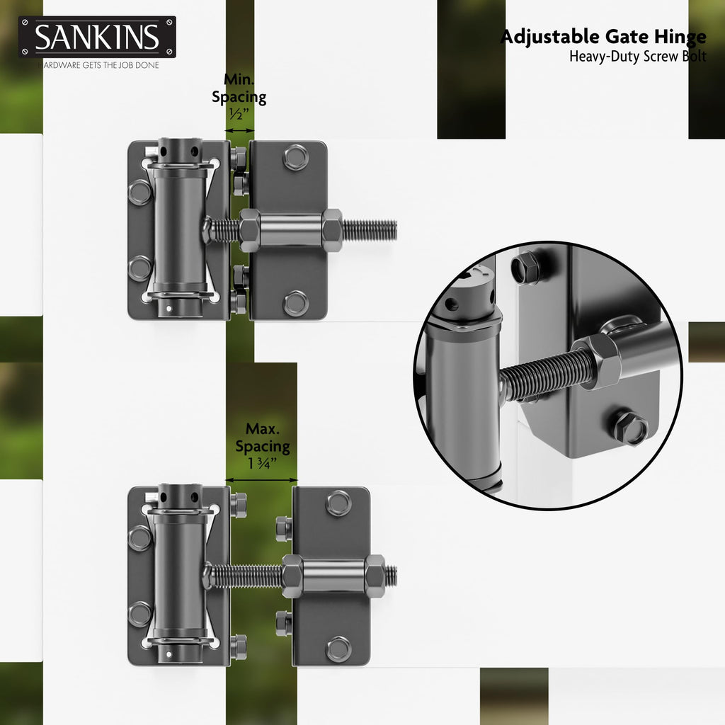 Heavy-Duty Self-Closing Gate Hinges, 90-Degree Adjustable Heavy-Duty Gate Hinges for Metal/PVC/Vinyl/Wood Fences