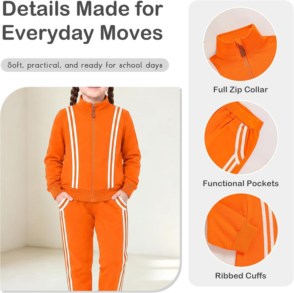 Girls 2 Piece Fall Outfits Long Sleeve Zip Up Tracksuit Toddler Jogger Sweatpants, Kids Winter Clothes Lounge Set
