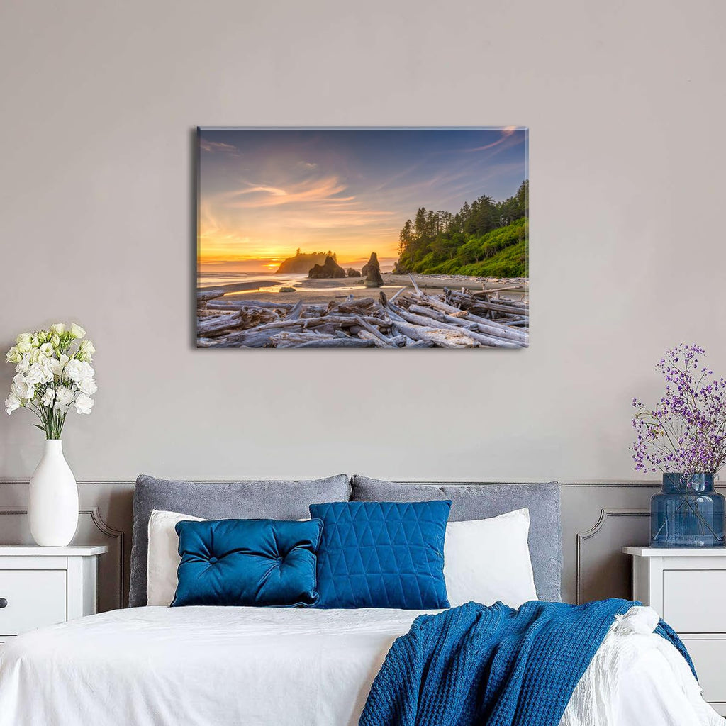 Large Ruby Beach Canvas Wall Art Olympic Coastal Trees Wood Canvas Pictures Sunset Ruby Beach Wall Decor Nature Ocean