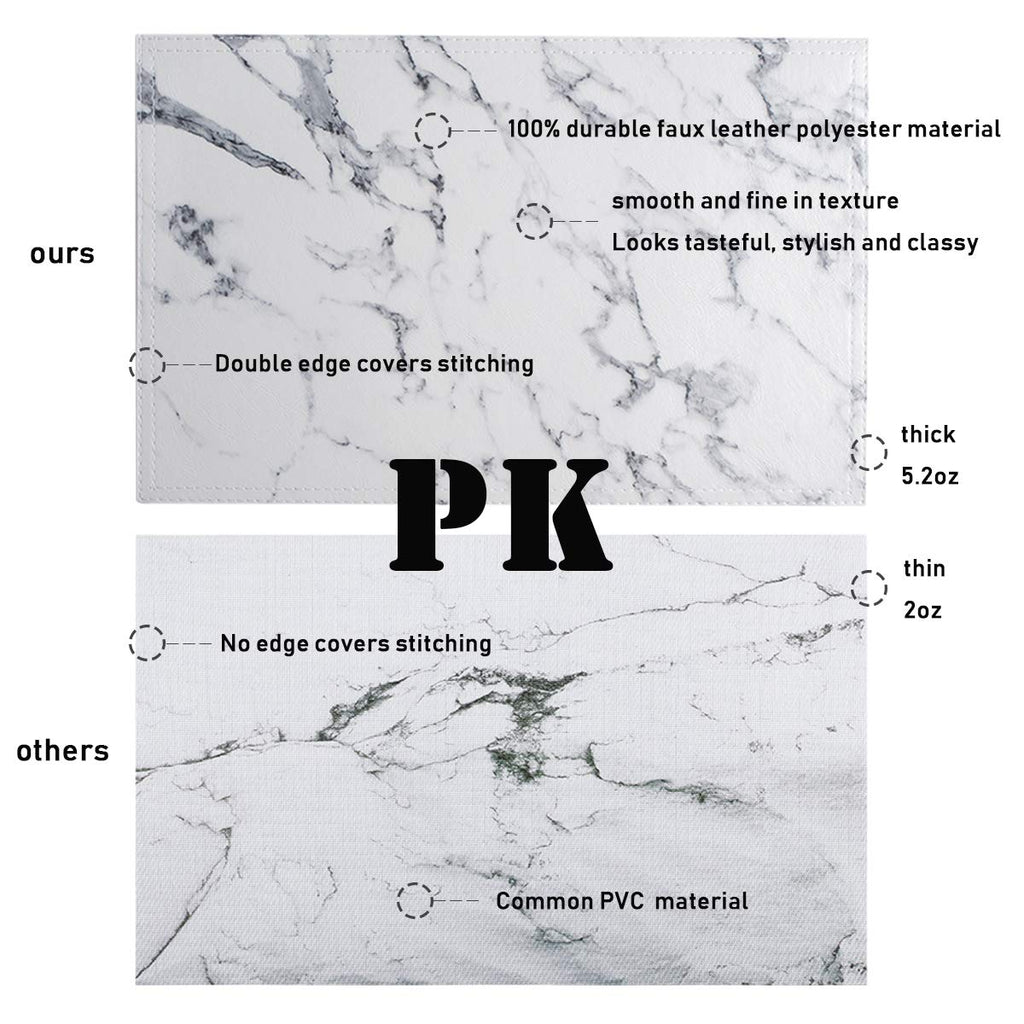 Marble Leather Placemats for Dining Table Waterproof Set of 4 Marble Decor Table Easy to Clean PU Place Mats for