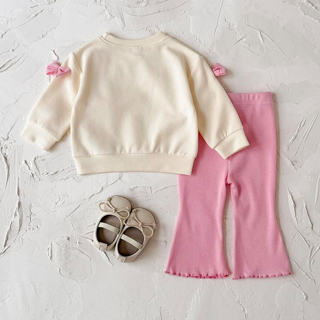 Fall Baby Girl Clothes Long Sleeve Sweatshirt Top with Bow & Pink Pants Set Toddler Bell-Bottoms Outfits ( - )