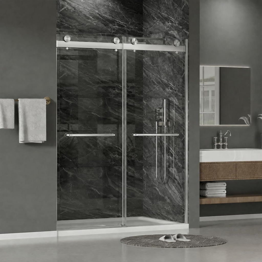 56"-60" W x 75" H Frameless Shower Door, Double Sliding Shower Door, 5/16"(8mm) Clear Tempered Glass