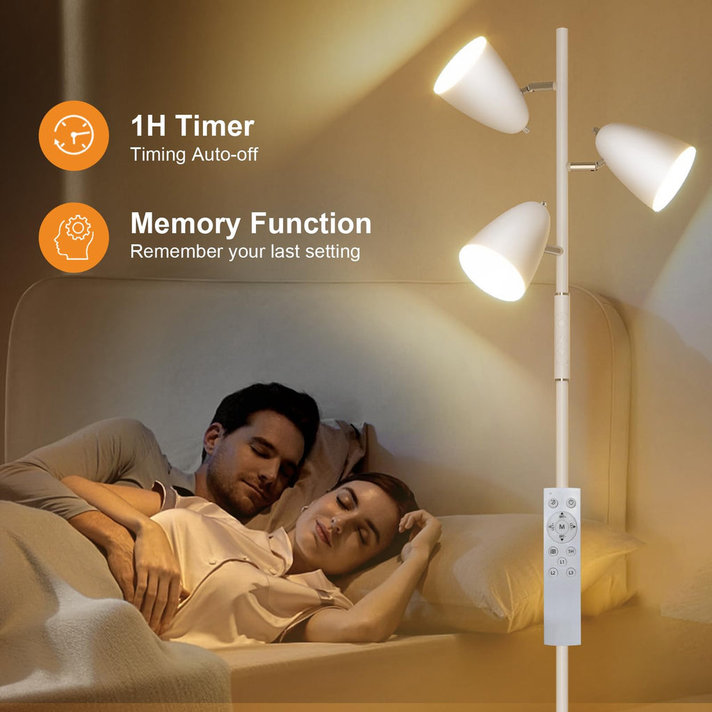 36W LED Floor Lamp, Modern White 3-Light Tree Standing Lamp