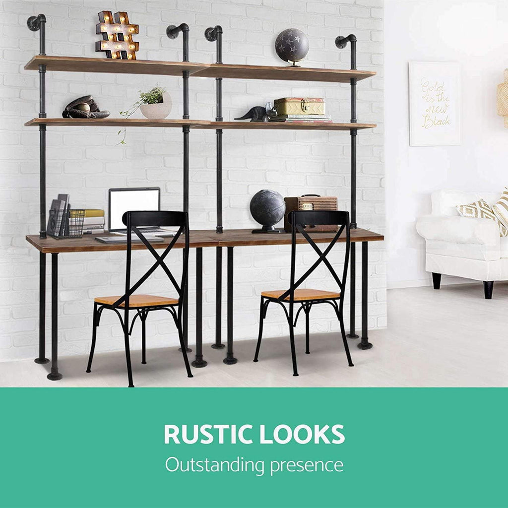 Industrial Style Office Decor, Computer Desk 47.2"×20"×79" with 2-Tier Storage Pipe Shelves, Bookshelf Laptop