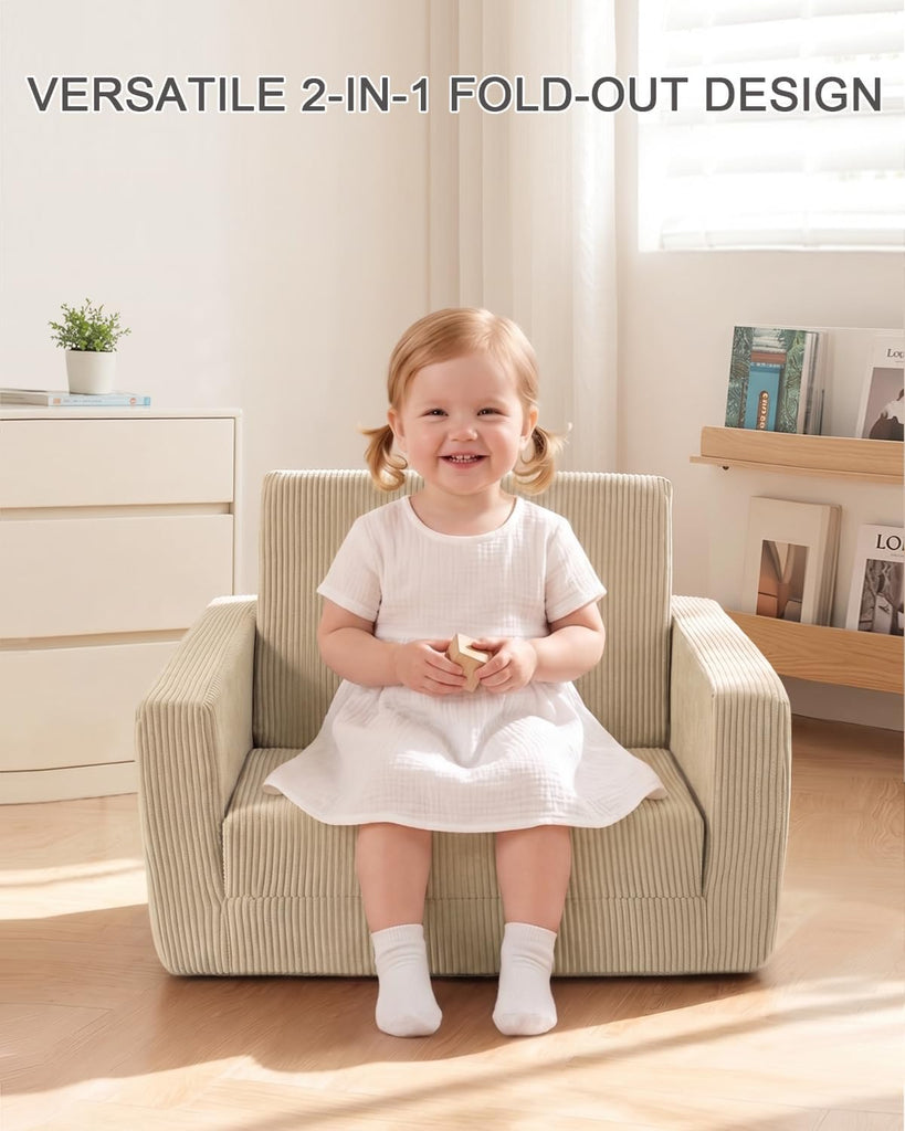 In-1 Kids Chair and Couch, Cozy Corduroy Kids Sofa, Beige
