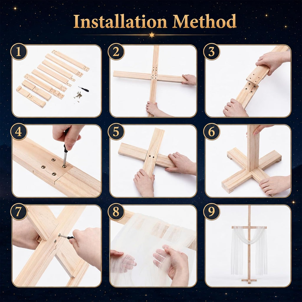 5 Pcs Lighted Christmas Nativity Scene Decorations Set with 5.09Ft Wooden Cross Bethlehem Star Gauze Curtain LED