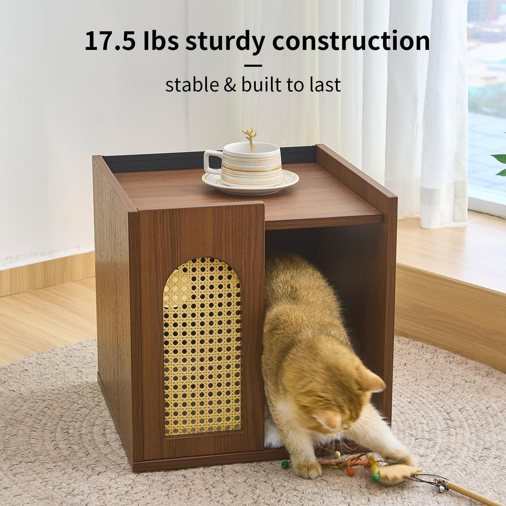 Wooden Indoor Cat House Suitable for Pets Under 66 Lbs, for Large Cats, Sturdy & Durable Semi-Enclosed Cat Bed Condo