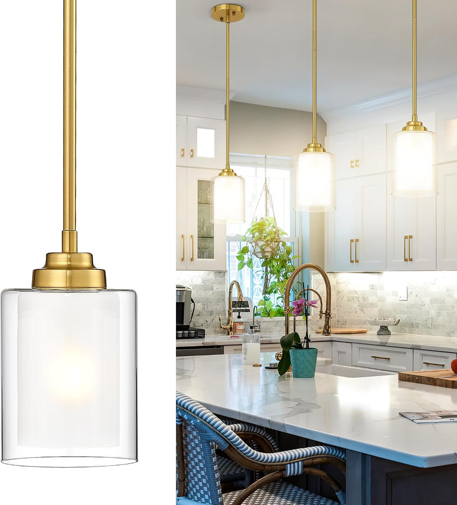 Modern Pendant Light, Brushed Gold Modern Pendant Light for Kitchen Island, Hanging Ceiling Light Fixture, Farmhouse