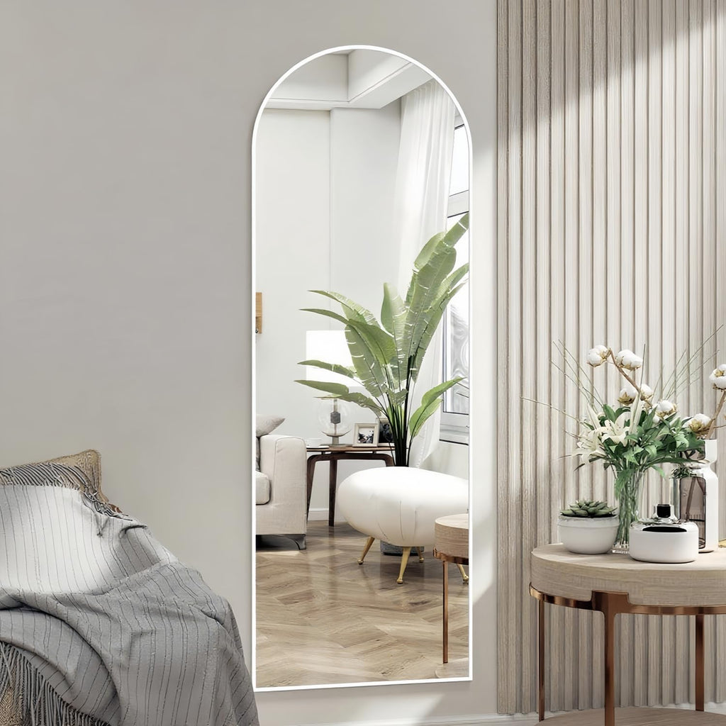 50"x 16" Door Mirror, Arched Full Length Hanging Mirror, White