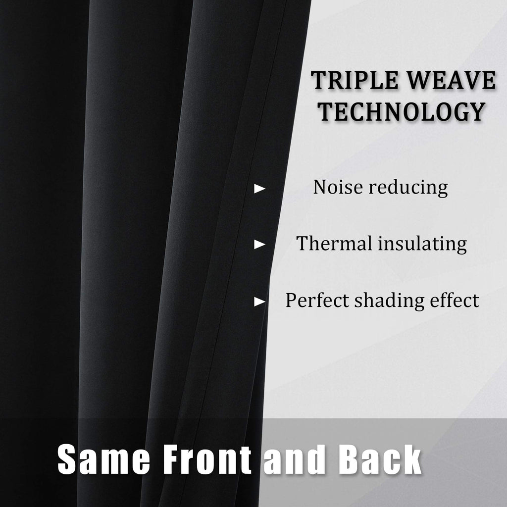 Black Blackout Curtain Panels/Drapes (60 Inch Wide by 120 Inch Length, 2 Panels) Solid Thermal Insulated Energy