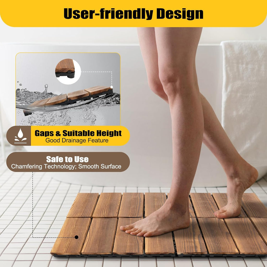 36 PCS Solid Acacia Wood Interlocking Patio Deck Tiles, Acacia Wooden Waterproof Patio Flooring, 12 x 12in Wood Floor
