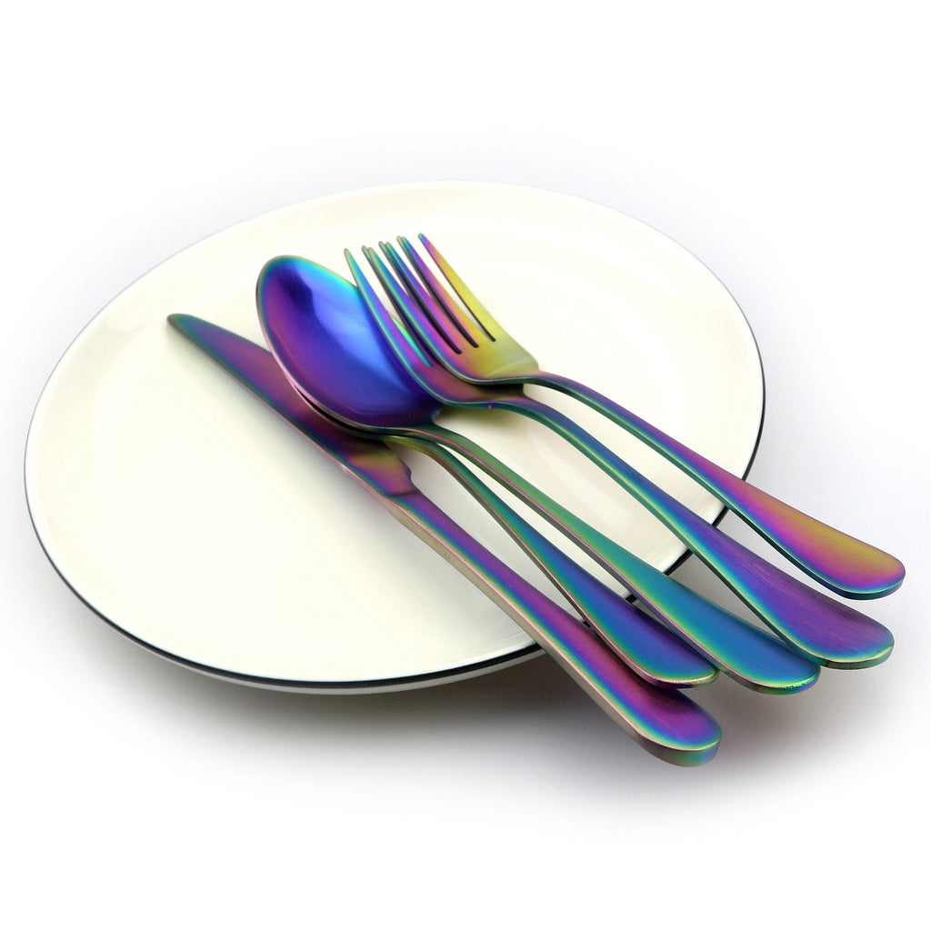 Rainbow Flatware Set, 20 Piece Set Matte Rainbow Plated 18/0 Stainless Steel Cutlery Dinnerware Flatware Sets