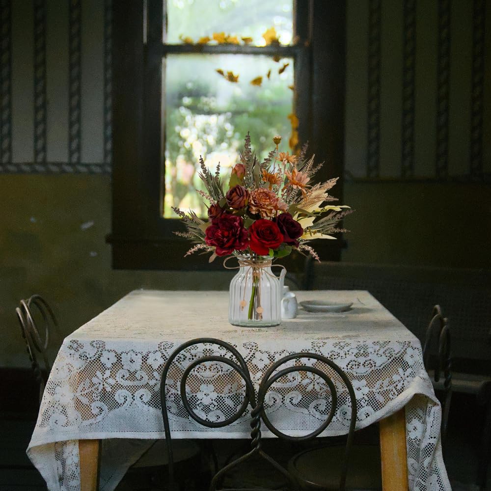 Dahlia Flower Aritificial Flower with Vase Fake Silk Flowers in Glass Vase Faux Rose Flowers Arrangement Table